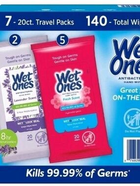 NEW Wet Ones Antibacterial Hand Wipes, 7 Pack, Fresh Scent & Lavender